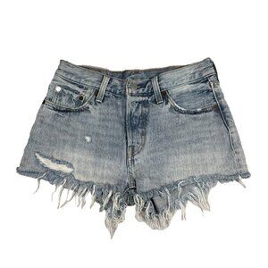 Levis 501 Cutoff Shorts Women's 27 Blue Lightwash Denim Button Fly Red Tab
